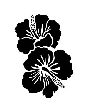 Hibiscus çiçeği tropikal vektör dövmesi silueti çizimi. Hawaii çiçek desenli şablon tasarımı elementi. Plotter lazer kesimi. Vinil duvar çıkartması. Kes dosya. Logo. Tişört baskısı..