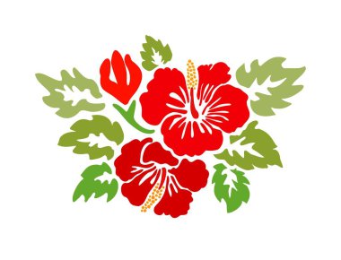 Hibiscus kırmızı çiçekleri tropik egzotik vektör dövme silueti çizimi. Hawaii çiçek deseni tasarım elementi. Plotter lazer kesme. Vinil duvar çıkartması. Kesme dosyası. ÇEVİR.