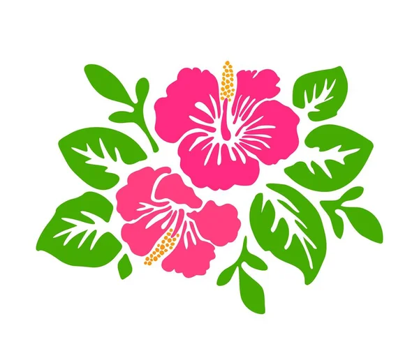 Tropical Exotique Hibiscus Fleurs Roses Vecteur Tatouage Silhouette Dessin Illustration — Image vectorielle