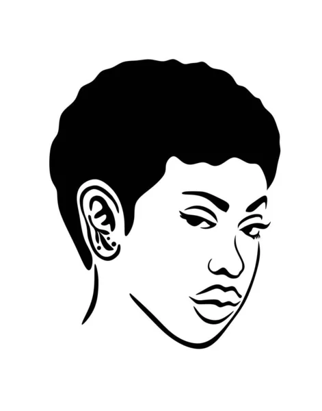Black Afro Afro Afroamerykanka Kobieta Kobieta Wektor Portret Głowy Sylwetka — Wektor stockowy