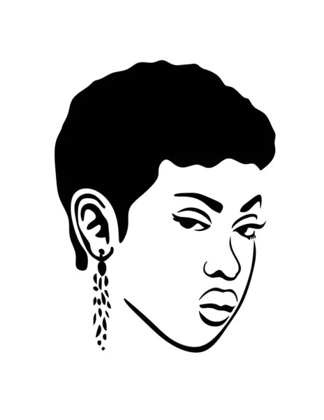 Black Afro African American Girl Woman Lady Vector Portrait Head — Stock Vector