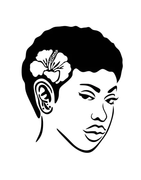 Fekete Afro Afroamerikai Lány Portré Fej Arc Sziluett Rövid Természetes — Stock Vector