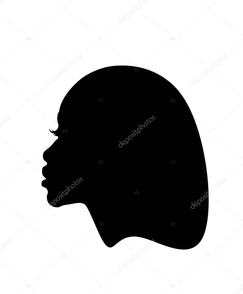 Black Afro African American young girl woman lady vector portrait head face profile silhouette bob hair hairstyle.Vinyl wall sticker decal.Laser plotter cutting.T shirt print design.Logo. DIY. Cut.