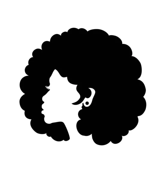 Siyah Afro Afrikalı Afro-Amerikalı kadın kadın vektör portresi kafa silueti doğal saç puf saç stili çizimi. Laser çizici kesimi. Güzellik salonu logosu.