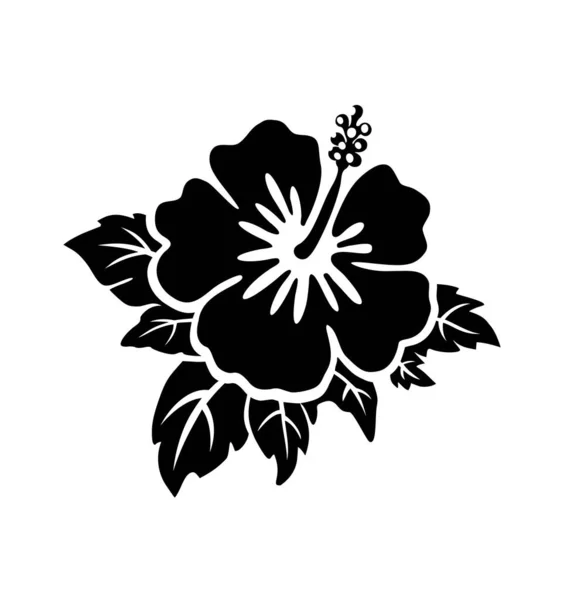 Tropical Exótico Hibisco Negro Flor Vector Tatuaje Silueta Dibujo Ilustración — Vector de stock