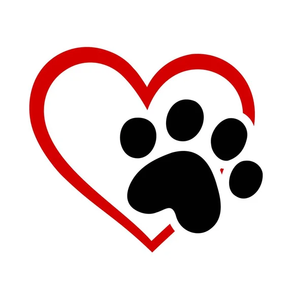 Vektorové Červené Srdce Tvar Šablona Láska Symbol Kočičí Domácí Mazlíček — Stockový vektor