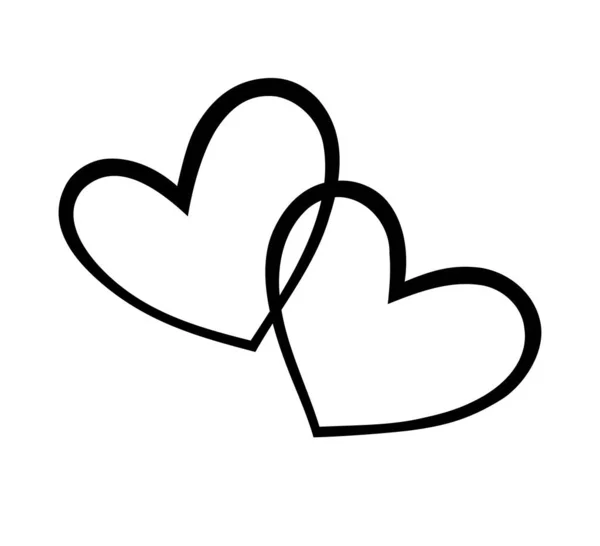 ハート型の2つの黒いハート ハート型の愛の象徴エレガンス 境界線 バレンタインデー 結婚式のカードのプリント ビニール壁のステッカーのデカール アブストラクトベクトルハートビートシルエットアウトライン描画 — ストックベクタ