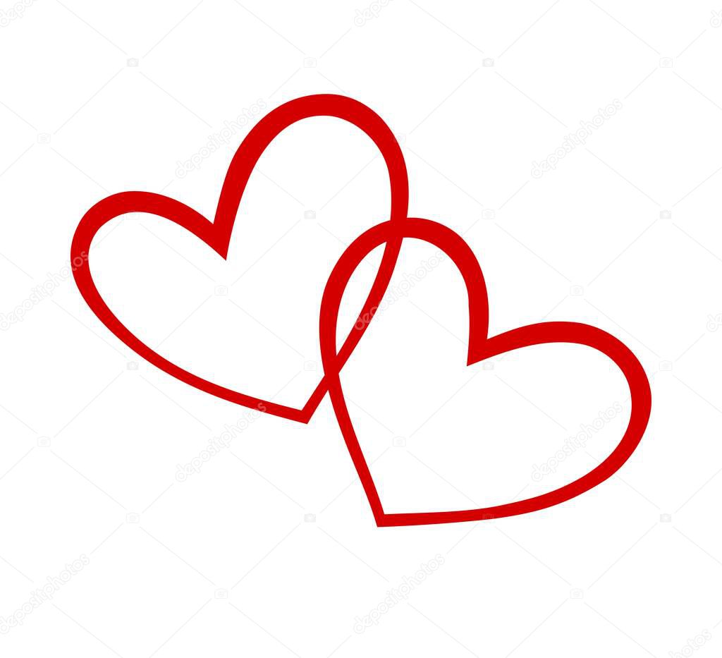 Two red hearts.Abstract vector heartbeat silhouette outline drawing.Heart shape love symbol.Elegance, border.Valentine's day.Wedding cards.Vinyl wall sticker decal.Tattoo.Print.Decor.Plotter cut. DIY.