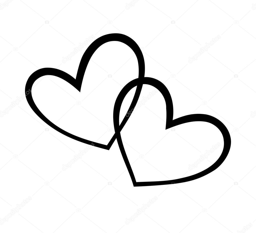 Two black hearts.Heart shape love symbol.Elegance,border.Valentine's day.Wedding cards print.Vinyl wall sticker decal.Tattoo.Plotter cut.DIY. Abstract vector heartbeat silhouette outline drawing.Decor