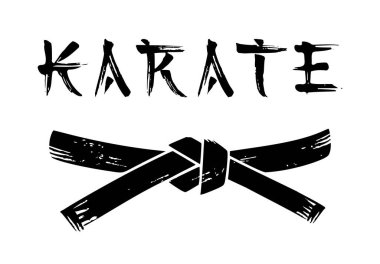 Vektör siyah kuşak grunge stencil çizim illüstrasyonu. Karate kaligrafi sözcük metni Japonca karakter stili kaligrafik vuruşlar. T-shirt izi dizaynı. Güreş. Logo..