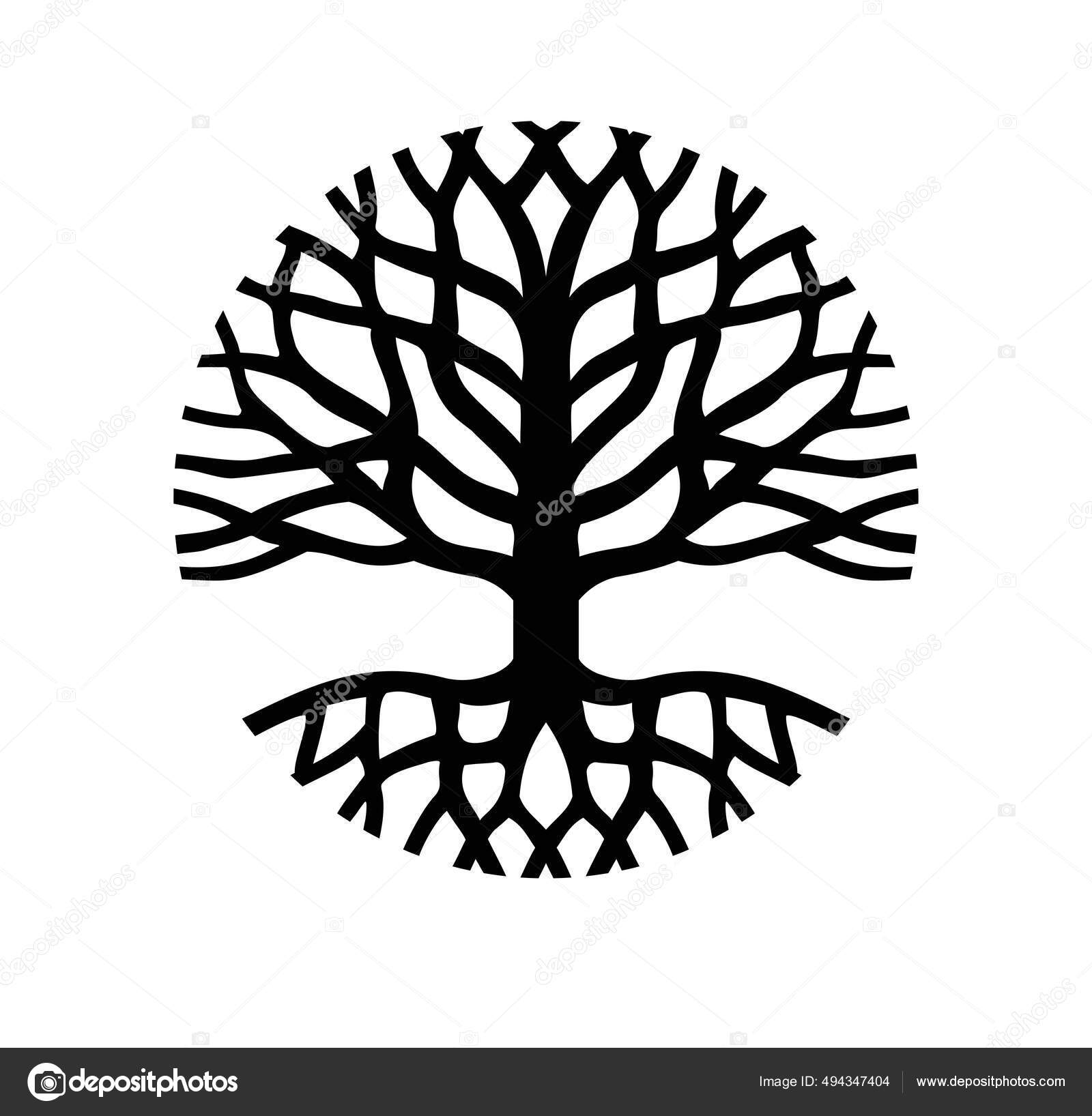 Tree Life Roots Branches Vector Black Circle Icon Outline Silhouette 