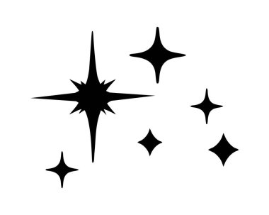Vektör siyah yıldız simgeleri parlak parlak parlak parlak yıldızlar parlıyor, parlayan silueti izole et, şablonu izole et. Magic.Tattoo.Plotter lazer kesme. IconSparkle parıldayan logo işareti. Dosyayı kes. Vay canına. Gece.