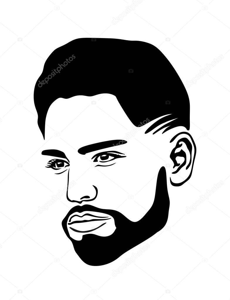 Barbershop. Black African american Afro male abstract face portrait vector silhouette with short haircut hairstyle,beard.Man head profile drawing.Handsome Hispanic Boy.Plotter laser cutting. DIY.