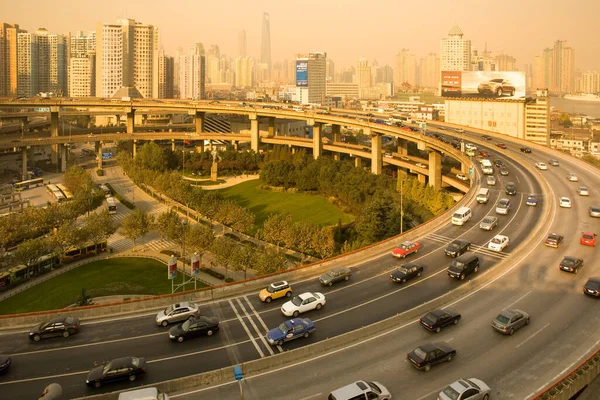 Shanghai China Asia Traffic Access Exit Ramp Nanpu Bridge City — стоковое фото