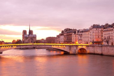Ile Saint Louis, Notre Dame Katedrali, Ile de la Cite ve Pont de la Tournelle köprüsü Seine nehri üzerinde, Paris, Fransa
