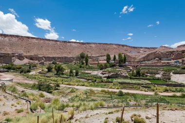 Caspana manzarası, Şili 'nin kuzeyinde Atacama Çölü' nde bir vahada küçük bir köy..