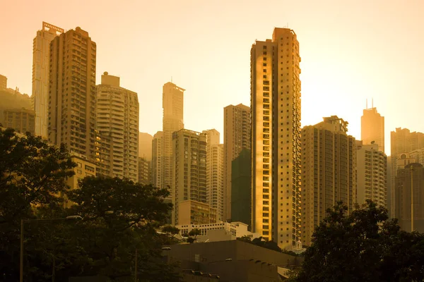 Sunset Skyline Apartment Buildings Residential Neighborhood Chung Wan Central Hong — Stock Photo, Image