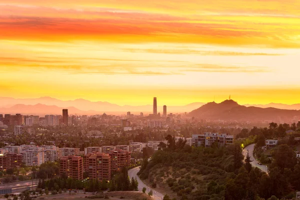 Panorámás Kilátás Santiago Chile Naplementekor — Stock Fotó