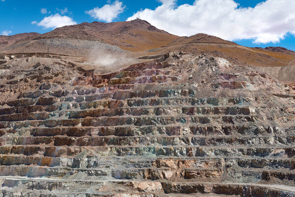 View from above of an open-pit copper mine in Chile