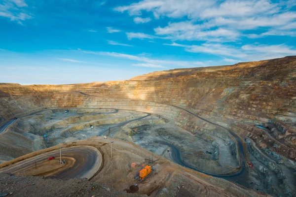 View from above of the pit of an open-pit copper mine in Chile