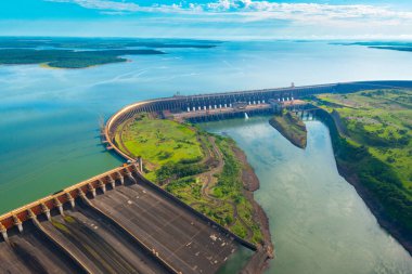 Aerial view of the Itaipu Hydroelectric Dam on the Parana River. clipart