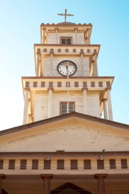 Şili 'nin ana meydanındaki Copiapo Katedrali' nin kilise kulesi.