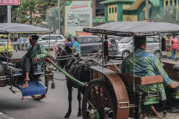 2021年4月11日インドネシア マラン バトゥ市の広場の道路脇に停車して乗客を待っていたワゴンドライバーは パンデミックのために乗客の空でした — ストック写真