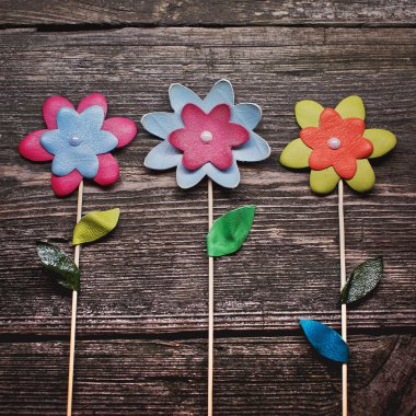 çiçekler deri el yapımı ahşap arka plan