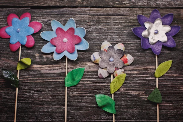 Bloemen handgemaakte houten achtergrond — Stockfoto
