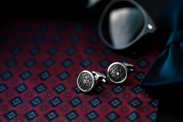 Men Cufflinks Breastplate Close — Stock Photo, Image