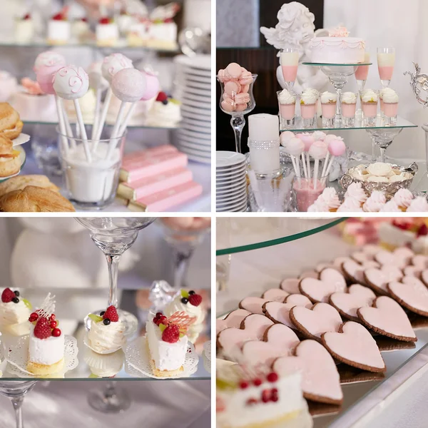 Dessert table for a party. Ombre cake, cupcakes, sweetness and f Stock Photo