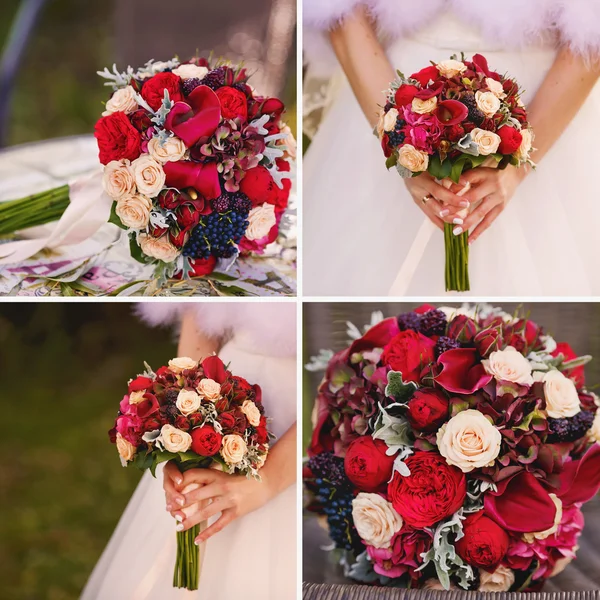 Collage met boeket van de bruid de bruiloft — Stockfoto
