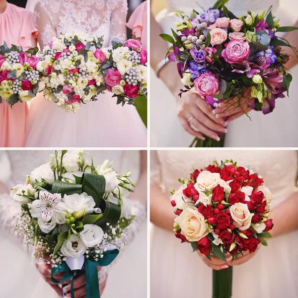 Collage met boeket van de bruid de bruiloft — Stockfoto