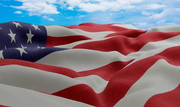 Rüzgardaki Amerikan Bayrağı Gerçekçi Dalgalı Kumaş Bayrağı Görüntüleme — Stok fotoğraf
