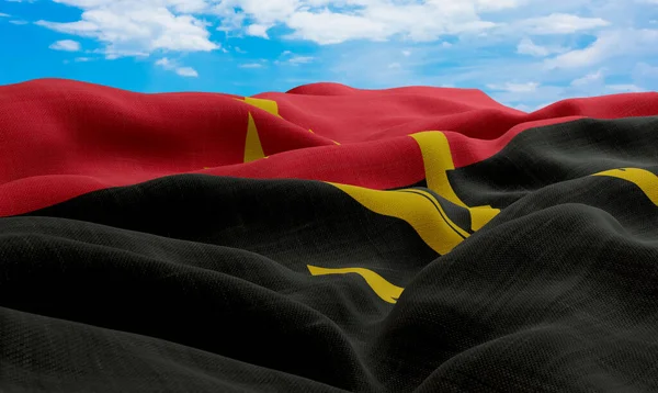 安哥拉在风中飘扬 现实主义和波浪形面料旗帜 3D渲染 — 图库照片