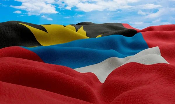 Antigua Barbuda Eltűntek Reális Hullámos Szövet Zászló Renderelés — Stock Fotó