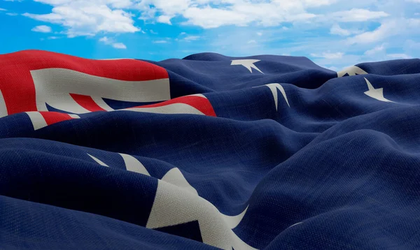 澳大利亚在风中飘扬 现实主义和波浪形面料旗帜 3D渲染 — 图库照片