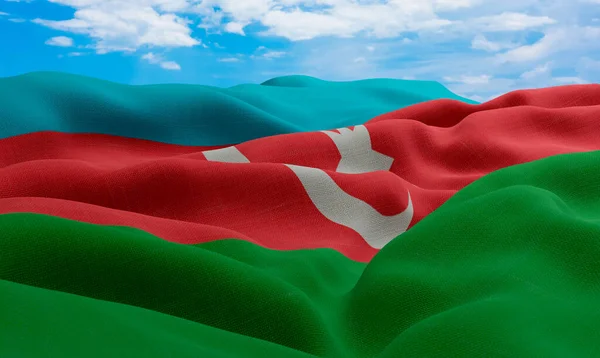 Rüzgardaki Azerbaycan Bayrağı Gerçekçi Dalgalı Kumaş Bayrağı Görüntüleme — Stok fotoğraf