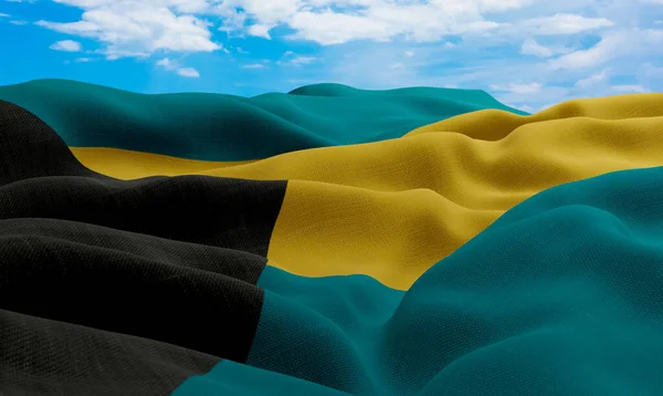 Bahamas Flagga Vinden Realistisk Och Vågig Tygflagga Rendering — Stockfoto