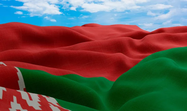 Beyaz Rusya Bayrağı Rüzgarda Savruluyor Gerçekçi Dalgalı Kumaş Bayrağı Görüntüleme — Stok fotoğraf