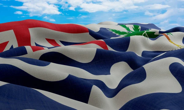 British Indian Ocean flag in the wind. Realistic and wavy fabric flag. 3D rendering.