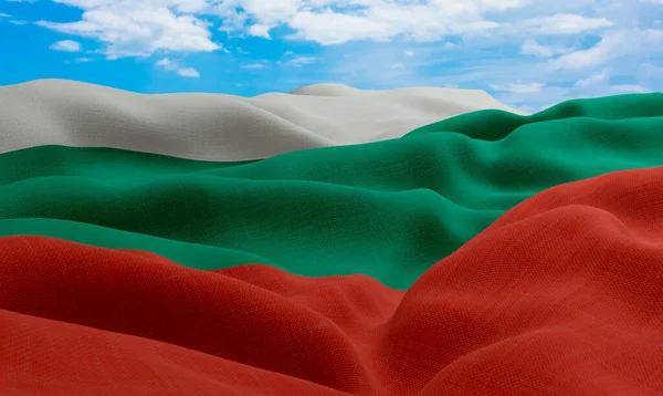 Bulgaristan Rüzgarda Savruluyor Gerçekçi Dalgalı Kumaş Bayrağı Görüntüleme — Stok fotoğraf