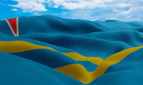 Aruba Flag Wind Realistic Wavy Fabric Flag Rendering Stock Photo