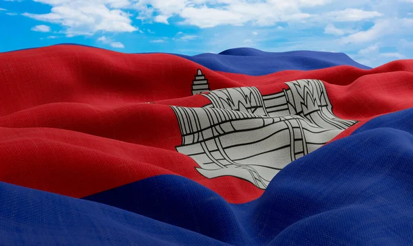 Cambodia Flag Wind Realistic Wavy Fabric Flag Rendering — Stock Photo, Image