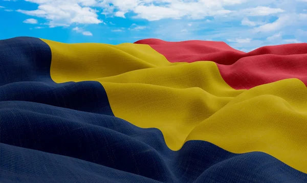 乍得国旗在风中飘扬 现实主义和波浪形面料旗帜 3D渲染 — 图库照片