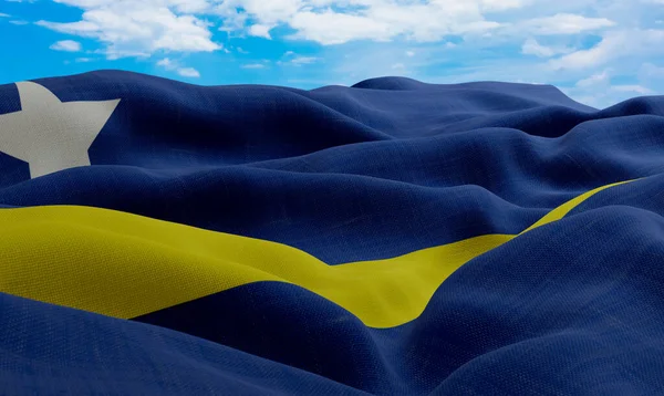 Drapeau Curaçao Dans Vent Drapeau Tissu Réaliste Ondulé Rendu — Photo