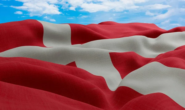Danimarka Bayrağı Rüzgarda Savruluyor Gerçekçi Dalgalı Kumaş Bayrağı Görüntüleme — Stok fotoğraf