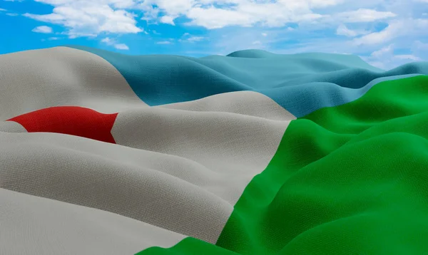 Djibouti flag in the wind. Realistic and wavy fabric flag. 3D rendering.