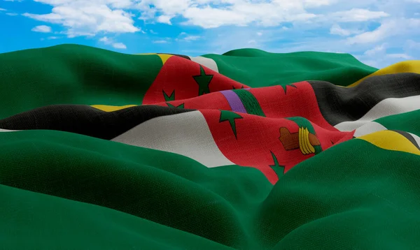 Dominica Flagga Vinden Realistisk Och Vågig Tygflagga Rendering — Stockfoto