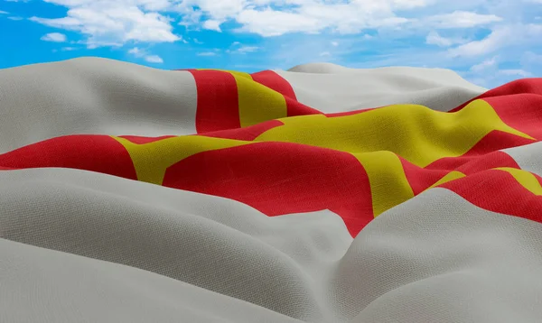 Guernsey Bayrağı Rüzgarda Savruluyor Gerçekçi Dalgalı Kumaş Bayrağı Görüntüleme — Stok fotoğraf